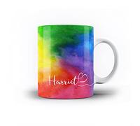 iCaseDesigner Personalised Watercolour Painting Name with Heart 11oz Ceramic Mug - 14. Rainbow Swirl