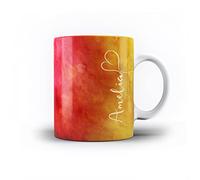 iCaseDesigner Personalised Watercolour Painting Name with Heart 11oz Ceramic Mug - 16. Crimson Sky Vertical Name