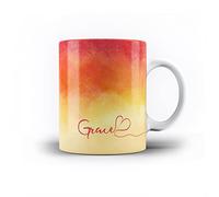 iCaseDesigner Personalised Watercolour Painting Name with Heart 11oz Ceramic Mug - 4. Sunset Orange