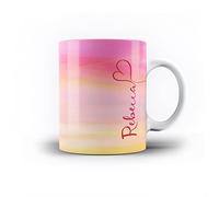 iCaseDesigner Personalised Watercolour Painting Name with Heart 11oz Ceramic Mug - 7. Sunrise Pinks Vertical Name