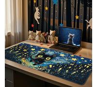 iCasso Black Desk Mat,Cute Keyboard Mats Aesthetic,Anime Computer Pad for Desktop,Anti-Slip Rubber Base Desk Protector Pad,Extra Large Cat Mouse Pad for Gaming Office Home School