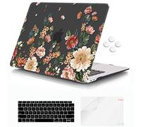 iCasso Compatible with MacBook Air 13 inch Case 2018-2020 Release A2337 M1/ A1932/A2179, Hard Shell Case and Keyboard Cover Only for MacBook Air 13'' with Touch ID Retina Display - Black Floral