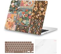 iCasso for MacBook Air 13.6 inch Case 2025 2024-2022 Release M4 M3 M2 Model A3240 A3113 A2681, Flower Pattern Sturdy Protective Hard Shell Case Cover for Mac Book Air 13 inch, Brown Patchwork