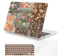 iCasso for MacBook Air 13 inch Case 2020 2019 2018 Release A2337 M1 A2179 A1932, Flower Hard Shell Protective Case for MacBook Air 13.3 inch + Keyboard Cover + Screen Film, Brown Flower