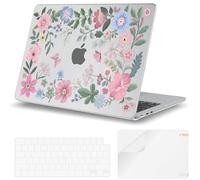 iCasso for MacBook Air 13 inch Case 2025 2024-2022 M4 M3 M2 Model A3240 A3113 A2681,[Ultra Thin Armor][100% Match Midnight], Air 13.6'' Flower Crystal Clear Hard Shell Protective Cover, Clear Flower