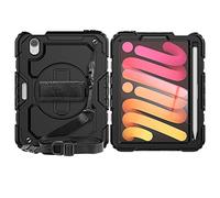 iCatchy Case Compatible with iPad Mini 7 (2024) / iPad Mini 6 (2021) (8.3 Inch) With Built in Screen Protector/Hand Strap/Rotating Stand/Shoulder Strap (Black)