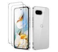 iCatchy Case for Google Pixel 9A Phone, Shockproof Transparent Anti-Scratch Bumper Back Cover with 2-Pack Tempered Glass Screen Protector (Clear)