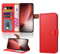 iCatchy Case for Honor Magic 8 Lite with 4 Card Slots Leather Wallet Flip Book Magnetic Closure Kickstand Shockproof Protective Phone Cover compatible with Honor Magic 8 Lite (Red)