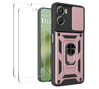 iCatchy Case for Motorola G06 / G06 Power With 2 Screen Protector Sliding Camera Cover Shockproof Heavy-duty Military Rugged Ring Holder Kickstand for Moto G06 Power/ G06 Phone (Rose Gold)