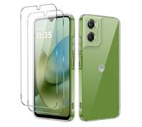 iCatchy Case for Motorola Moto G06 / G06 Power, Shockproof Transparent Back Phone Cover with 2-Pack Tempered Glass Screen Protector, Anti-Scratch Bumper Clear Back (Clear)