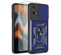 iCatchy Case for Motorola Moto G34 5G With 2 Screen Protector Camera Cover Shockproof Heavy-duty Military Rugged Ring Holder Kickstand for Motorola G34 5G (Blue)