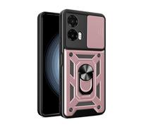 iCatchy Case for Motorola Moto G35 Phone Military Grade Drop Protection Bumper Cover, 360°Rotate Magnetic Ring Stand, Slide Camera Lens Anti-Scratch Hybrid Tough Shell (Rose Gold)