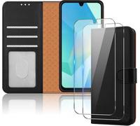 iCatchy Case for Samsung A16 / A26 / A17 with 2x Screen Protector Leather Magnetic Flip Cover Card Holder Kickstand Feature Full Protection Phone Cover Compatible with Galaxy A16 / A26 / A17 (Black)