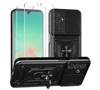 iCatchy Case for Samsung Galaxy A17 / A26 With 2 Screen Protector Sliding Camera Cover Shockproof Heavy-duty Military Rugged Ring Holder Kickstand (Black)