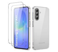 iCatchy Case for Samsung Galaxy A37/A36 Phone, Shockproof Transparent Anti-Scratch Bumper Back Cover with 2-Pack Tempered Glass Screen Protector, Clear, PC and TPU Material
