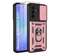 iCatchy Case for Samsung Galaxy A37 With 2 Screen Protector Sliding Camera Cover Shockproof Heavy-duty Military Rugged Ring Holder Kickstand for Galaxy A37 Phone (Rose Gold)