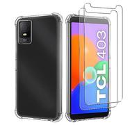 iCatchy Case for TCL 403 Phone Shockproof Transparent Anti-Scratch Bumper Back Anti Yellowing Cover with 2-Pack Tempered Glass Screen Protector