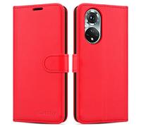 iCatchy for Honor 50 Case Leather Wallet Book Flip Folio Stand View Magnetic Closure with Card Slots Cover (Red)