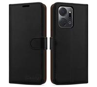 iCatchy for Honor X7A Case Leather Wallet Book Flip Folio Stand View Cover with Card Slots and Kickstand for Honor X7A Phone Cover (Black)