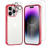 iCatchy for iPhone 14 Pro Max Case 6.7-Inch Shockproof Bumper Cover Anti-Scratch Clear Back [5 in1] With 2 Screen Protector + 2 Camera Protector + Supports wireless Charging (Red)