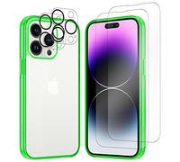 iCatchy for iPhone 14 Pro Max Case 6.7-Inch Shockproof Bumper Cover Anti-Scratch Clear Back [5 in1] With 2 Screen Protector + 2 Camera Protector + Supports wireless Charging (Green)