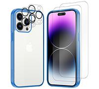 iCatchy for iPhone 14 Pro Max Case 6.7-Inch Shockproof Bumper Cover Anti-Scratch Clear Back [5 in1] With 2 Screen Protector + 2 Camera Protector + Supports wireless Charging (Blue)