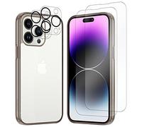 iCatchy for iPhone 14 Pro Max Case 6.7-Inch Shockproof Bumper Cover Anti-Scratch Clear Back [5 in1] With 2 Screen Protector + 2 Camera Protector + Supports wireless Charging (Black)
