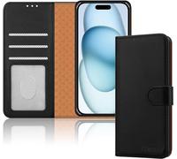 iCatchy for iPhone 15 Case 6.1 Inch, PU Leather Wallet Flip Case with Card Slots, RFID Blocking, Magnetic Closure, Stand, Full Body Protective Folio Cover (Black)