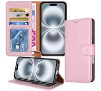 iCatchy For iPhone 16 Case Wallet, Premium PU Leather Flip Cover with RFID Blocking, 4 Card Slots, Magnetic Closure, Kickstand, Shockproof Folio Phone Case for iPhone 16 6.1 inch, Rose Gold