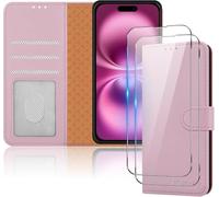iCatchy for iPhone 16 Plus Case 6.7 Inch with 2 Pack Screen Protector Magnetic Leather Wallet Flip Cover Card Holder Kickstand Shockproof Full Protection Phone Case For iPhone16 Plus (Rose Gold)