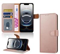 iCatchy for iPhone 16E Case Leather Magnetic wallet Flip Cover Card Holder Kickstand Feature Full Protection Shockproof Phone Cover compatible with iPhone 16e (Rose Gold)