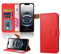 iCatchy for iPhone 16E Case Leather Magnetic wallet Flip Cover Card Holder Kickstand Feature Full Protection Shockproof Phone Cover compatible with iPhone 16e (Red)