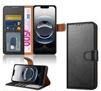 iCatchy for iPhone 16E Case Leather Magnetic wallet Flip Cover Card Holder Kickstand Feature Full Protection Shockproof Phone Cover compatible with iPhone 16e (Black)