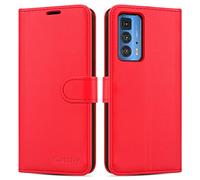 iCatchy For Motorola Edge 20 Pro Case Leather Wallet Book Flip Folio Stand View Magnetic Closure with Card Slots Case for Motorola Moto Edge 20 Pro (Red)