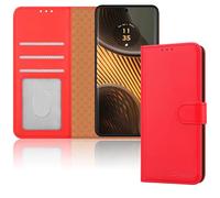 iCatchy For Motorola Edge 50 Ultra Case Leather Wallet Flip Cover with Card Slots Magnetic Closure Kickstand Shockproof RFID Blocking Protective Phone Case (Red)