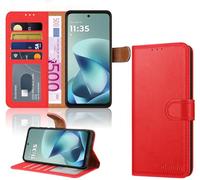 iCatchy for Motorola G57 Power with 4 Card Slots Leather Wallet Flip Book Magnetic Closure Kickstand Shockproof Protective Phone Cover compatible with Moto G57 Power (Red)