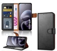 iCatchy for Motorola G67 / G77 Case [RFID Blocking] Premium PU Leather Wallet Flip Cover with 4 Card Slots,Kickstand and Magnetic Closure - Shockproof Protective Case Moto G77 / G67 (Black)