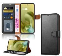 iCatchy for Motorola G86 5G Case with 4 Card Slots Leather Wallet Flip Book RFID Blocking Magnetic Closure Kickstand Shockproof Protective Phone Cover compatible with Moto G86 (Black)