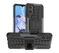 iCatchy for Motorola Moto E22 Case, Heavy Duty Hard Tough Dual Layer Hybrid Kickstand Shockproof Cover compatible with Motorola E22 Phone Case (Black)