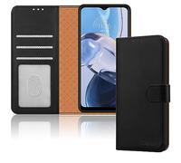 iCatchy for Motorola Moto E22 Case, Leather Wallet Book Flip Folio Stand View Magnetic Protect RFID Blocking Cover compatible with Motorola E22 Phone (Black)
