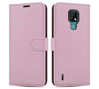 iCatchy For Motorola Moto E7 (2020) Case Leather Wallet Book Flip Folio Stand View Cover with Card Slots Compatible with Motorola Moto E7 (6.5'') Phone Cover (Rose Gold)