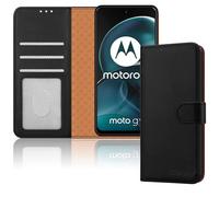 iCatchy for Motorola Moto G14 Case Leather Wallet Book Flip Folio Stand View Magnetic Protect RFID Blocking Shockproof Cover compatible with Motorola G14 Phone Case (Black)