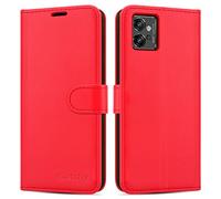 iCatchy for Motorola Moto G32 Case Leather Wallet Book Flip Folio Kickstand View Card Slots Full Protection Cover for Moto G32 Phone (Red)
