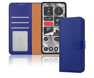 iCatchy for Nothing Phone 2 Case Leather Wallet Book Flip Folio Stand View Magnetic Protect RFID Blocking Cover compatible with Nothing Phone 2 Phone Case (Blue)
