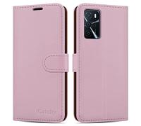 iCatchy for Oppo A16s Case / A54s Case Leather Wallet Book Flip Folio Stand View Magnetic Closure with Card Slots Cover (Rose Gold)