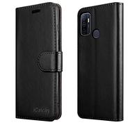 iCatchy For Oppo A53 Case Leather Wallet Book Flip Folio Stand View Cover Pouch for Oppo A53 (Black)