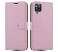 iCatchy For Samsung Galaxy A12 Case Leather Wallet Book Flip Folio Stand View Cover with Card Slots Compatible with Galaxy A12 5G (6.5'') (Rose Gold)
