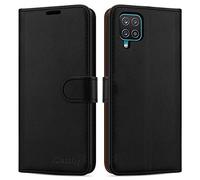 iCatchy For Samsung Galaxy A12 Case Leather Wallet Book Flip Folio Stand View Cover with Card Slots Compatible with Galaxy A12 5G (6.5'') (Black)