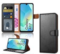 iCatchy for Samsung Galaxy A17 Case Wallet Flip Cover - PU Leather Magnetic Kickstand Card Holder Shockproof Phone Case for Samsung A17 5G / 4G (Black)