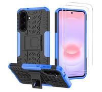 iCatchy for Samsung Galaxy A37 5G Rugged Protective Case with Kickstand and 2 Tempered Glass Screen Protectors, Shockproof Dual Layer Heavy Duty Armor Bumper Cover (Blue)